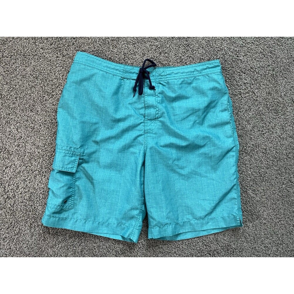 Chaps Mens Swim Shorts Size Large W36 Green Polyester Inseam 8.5in Beach